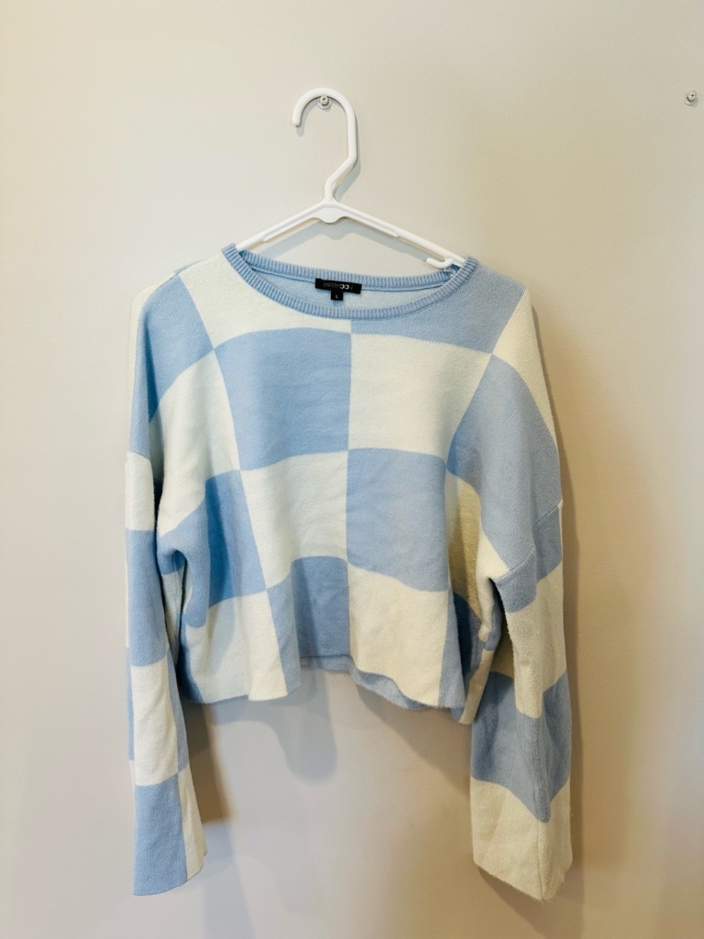 Papermoon Blue & White Cropped Checker Sweater